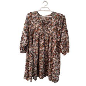 Natural Life Anna mini dress womens Medium black floral 3/4 sleeve boho
